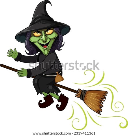 Old Witch Flying on a Broomstick Cartoon Character illustration