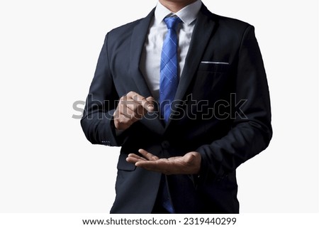 White background businessman at economy icons Model economy concept for business growth