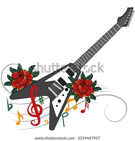 
Collection pop art design with flat retro guitar of 90s and musical note.Vector illustration