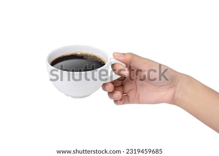 Hand hold cup of black coffee isolated on white background. Royalty-Free Stock Photo #2319459685