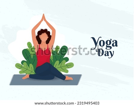 Vector Illustration of Faceless Young Woman in Meditation Pose on Mat, Yoga Day Poster Design with Text of "For Peace of Mine  Soul" Royalty-Free Stock Photo #2319495403