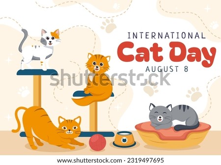 International Cat Day Vector Illustration on August 8 with Cats Animals Love Celebration in Flat Cartoon Hand Drawn Background Templates