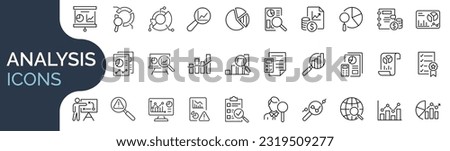 Set of outline icons related to analysis, infographic, analytics. Editable stroke. Vector illustration.  Royalty-Free Stock Photo #2319509277