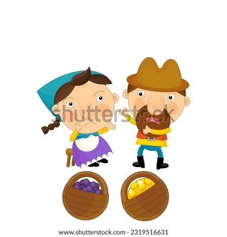 cartoon happy scene with farm family together husband and wife illustration for kids