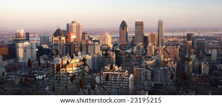 view over Montreal skyline in the late afternoon