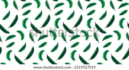 Summer seamless pattern with green feathers on a white background. Pattern for textiles, wrapping paper, backgrounds, wallpapers, decor