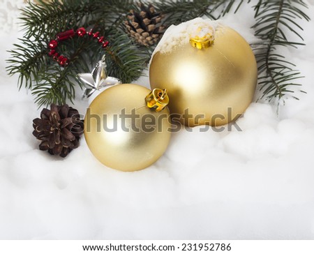 Christmas decorations in snow