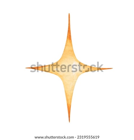 Watercolor illustration. Hand painted four pointed star in yellow, golden color. Sky element. Outer space. Nature, outdoor. Isolated clip art for prints, patterns, banners