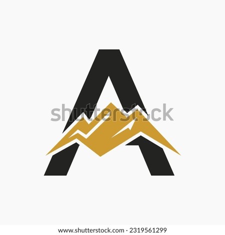 Letter A Mount Logo. Mountain Nature Landscape Logo Combine With Hill Icon and Template