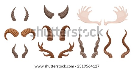 Diverse Set Of Animal Horns Featuring Various Shapes And Sizes. Ideal For Educational Purposes, Artistic Projects, Or As Decorative Elements. Isolated Wildlife Collection. Cartoon Vector Illustration