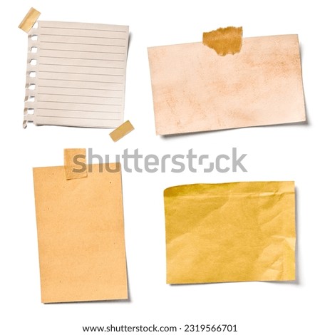 close up of  a vintage colorful note paper on white background