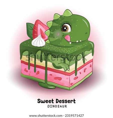 Doodle dinosaur sweet dessert with watercolor illustration