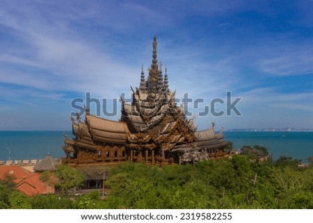 
The Sanctuary of Truth, Sanctuary of Truth the largest wood building in Pattaya, Thailand, unfinished museum  Royalty-Free Stock Photo #2319582255