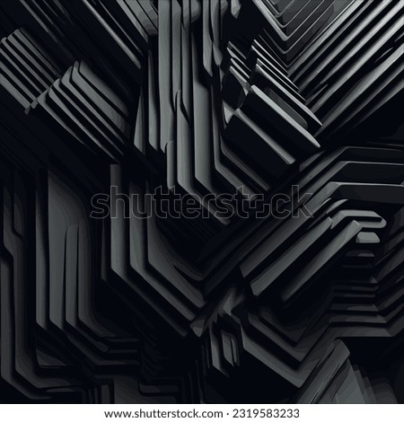 Intricate black, and silver woven ripple design black background . Print, painting, design, fashion. Three dimensional render of black wavy object. Seamless pattern design for banner, poster, card.  Royalty-Free Stock Photo #2319583233