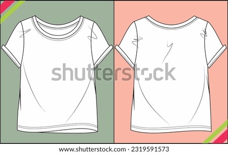 GIRLS ROUND NECK TEE FLAT SKETCH FASHION TEMPLATE TECHNICAL ILLUSTRATION