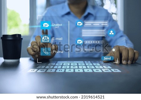 Chatbot conversation concept. Virtual assistant software AI automation technology. Customer chating online for ask about service with chatbot. Business apply chatbot to take roll in customer services Royalty-Free Stock Photo #2319614521