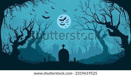 Haunted Graveyard in Forest Halloween Background Royalty-Free Stock Photo #2319619525