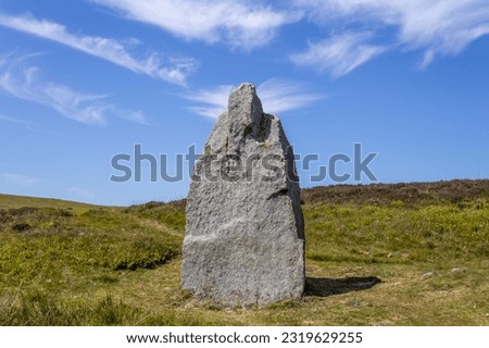 The Druid's Circle, or Meini Hirion in Welsh, above the village of Penmaenmawr, Gwynedd, Wales, UK. Royalty-Free Stock Photo #2319629255