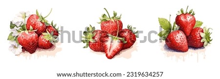 Strawberries, watercolor painting style illustration. Vector set. Royalty-Free Stock Photo #2319634257
