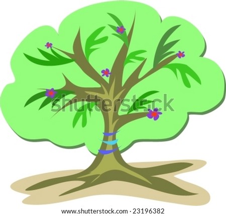 Green Tree with Purple Flowers Vector
