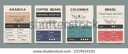 Coffee label. Packaging banner with minimalist arabica stamp, simple branding frame with coffee quality sticker layout design. Vector set of banner coffee design illustration