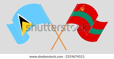 Crossed and waving flags of Saint Lucia and Transnistria. Vector illustration
