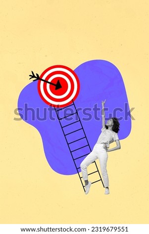 Photo comics sketch collage picture of lady winner putting arrow darts target isolated creative background
