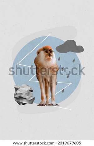Collage picture artwork sketch image of disappointed animal crying suffer emotional crisis bad mood isolated on drawing grey background