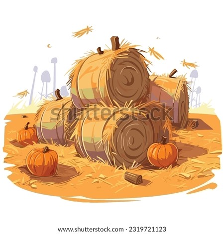 Pumpkin Patch with Hay Bales clip art 