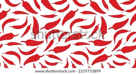 Chili peppers in flat style. Seamless pattern for kitchens, cafes, clothes and more. Red silhouettes. Vector illustration. Royalty-Free Stock Photo #2319733899