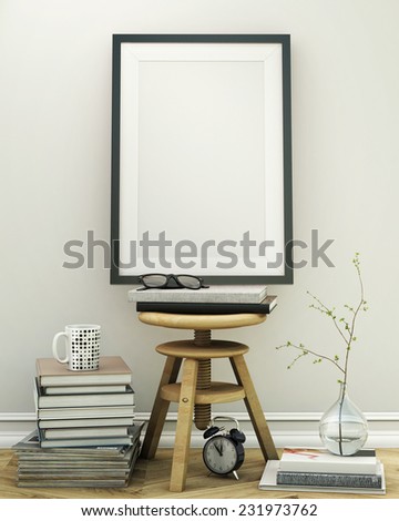 mock up poster frame with interior background, 3D render
