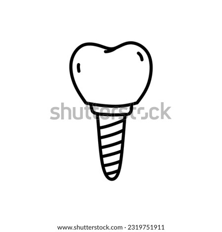Dental Implant isolated on white background. Dental treatment and surgery. Vector hand-drawn illustration in doodle style. Perfect for logo, various designs.