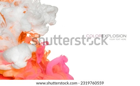Neon Ink in Water. Color Explosion. Paint Texture isolated on white
