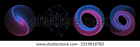 Set of abstract aesthetic y2k geometric elements and 3D wireframe shapes. Gradient retro line design elements. Vector illustration for social networks or posters. EPS 10