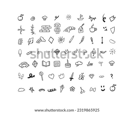 Set of different doodles on white background. Hand drawn vector elements.