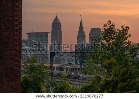 Cleveland Skyline Morning train commute 