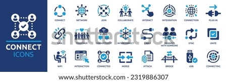 Connect icon set. Containing network, join, collaboration, connectivity, interaction, cable, integration and connection icons. Solid icon collection. Royalty-Free Stock Photo #2319886307