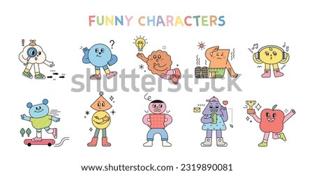 Cute abstract shapes characters express various emotions and actions. Royalty-Free Stock Photo #2319890081