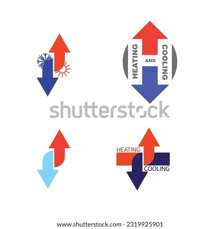 Abstract heating and cooling silhouette with red and blue lines for HVAC company isolated on white background