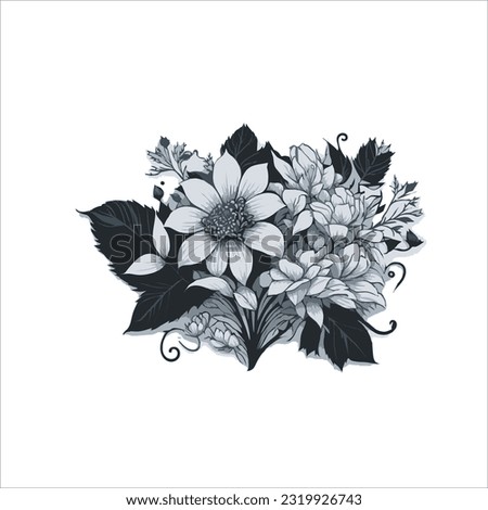 vector image of flower, black and white, white background, beautiful.