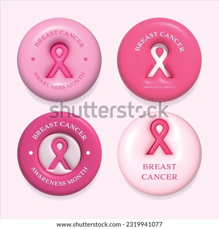 Breast cancer awareness ribbon logo in badges design. pink 3d buttons or badges. 3D illustration vector design.