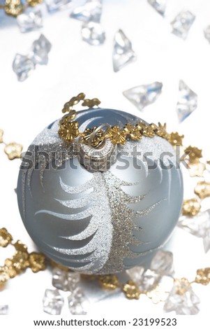 blue Christmas ball with ribbon