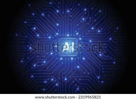 Artificial intelligence chipset on circuit board in futuristic concept technology artwork for web, banner, card, cover. Vector illustration Royalty-Free Stock Photo #2319965821