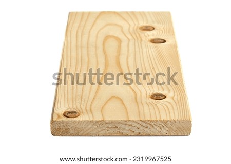 Wooden plank lumber piece on white background