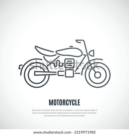 Vector Motorcycle icon in line style. Black outline Motorbike emblem isolated on white background.
