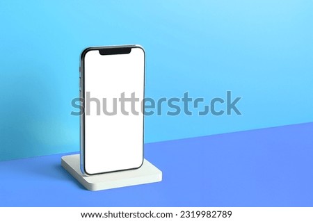 smartphone handphone phone with white screen cutout on vibrant background. Mockup template for artwork design. Copy text space. 3D rendering
