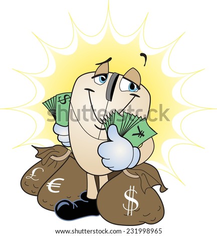 Vector drawing of computer mouse character holding money
