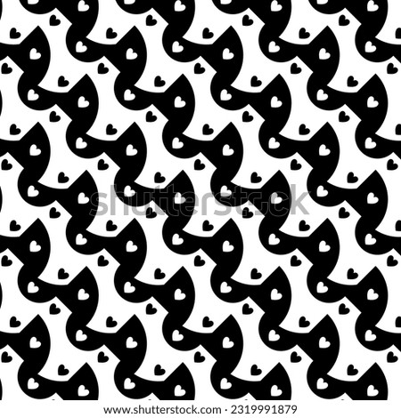 Love pattern background with black hearts Yin-Yang on white background, Cute heart wallpaper. Valentine heart seamless pattern for prints, textile, wrapping, fabric, package, cover.