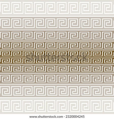 Borders. Traditional tribal ethnic greek style border seamless pattern. Vector ornamental halftone background. Repeat light backdrop. Geometric striped ornaments. Greek key meanders. Endless texture.