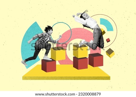 Photo sketch collage picture of funny funky couple playing game together isolated creative background